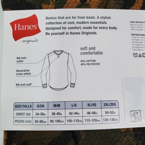 Hanes Mens Size M Thermal Long Sleeve Shirt Reversible Camo base layer - Picture 4 of 4